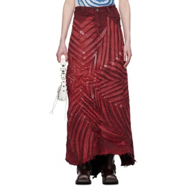 Masha Popova Red Creased Denim Maxi Skirt 241936F093003