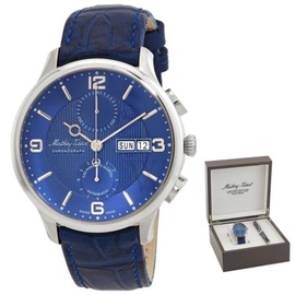 Mathey-Tissot MEN'S Edmond Chrono Automatic Chronograph Leather Blue Dial Watch H1886CHATABU