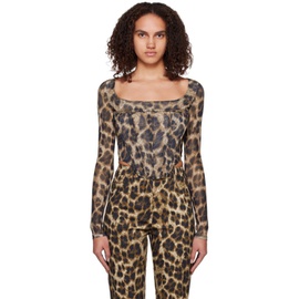 미아우 Miaou Brown Leopard Maude Long Sleeve Corset 231224F110004