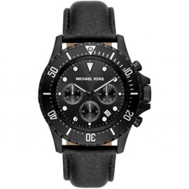 Michael Kors MEN'S EV에레스 EREST Chronograph Leather Black Dial Watch MK9053