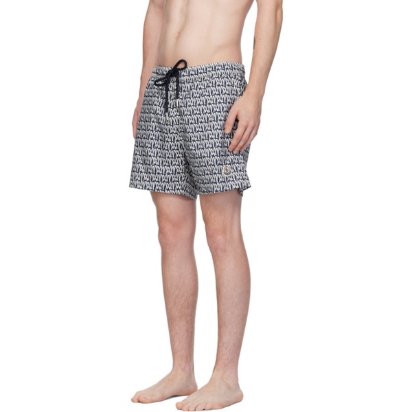 몽클레어 몽클레어 Moncler Navy & White Printed Swim Shorts 241111M208008