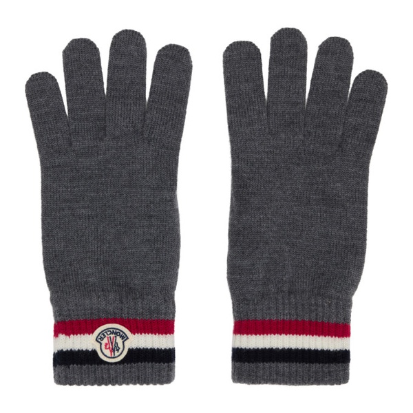 몽클레어 몽클레어 Moncler Gray Tricolor Knit Gloves 222111M135003
