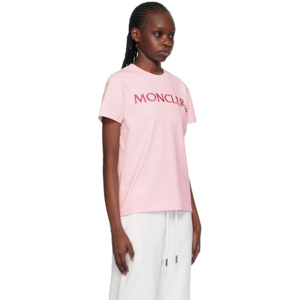 몽클레어 몽클레어 Moncler Pink Embroidered T-Shirt 241111F110021