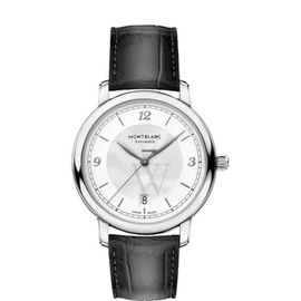 몽블랑 MEN'S Star Legacy Leather White Silvery Dial Watch 119957