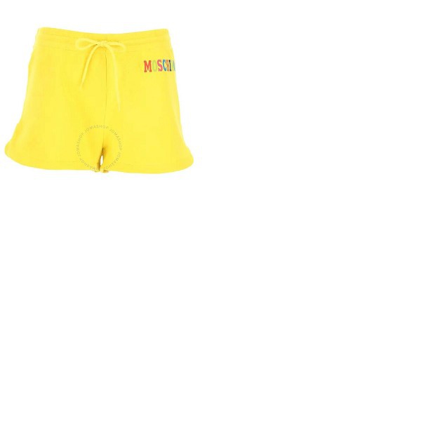  모스키노 Moschino Ladies Yellow Logo-print Track Shorts 0331-0528-2027