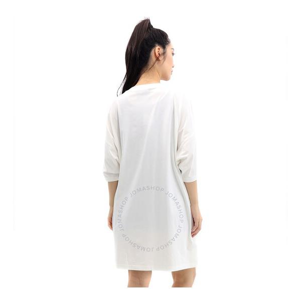  모스키노 Moschino Ladies White Cotton Crystal Logo Shirt Dress A 0452 5440 3002