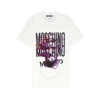 모스키노 Moschino Mens White Glitch Artwork Cotton T-shirt 0733-7040-1001