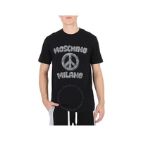 모스키노 Moschino X The Flintstones Black Cotton Peace Print Regular T-Shirt B0796-6041-1555