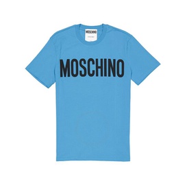 모스키노 Moschino Mens Blue Logo Print Cotton Jersey T-Shirt J0705-7040-1307
