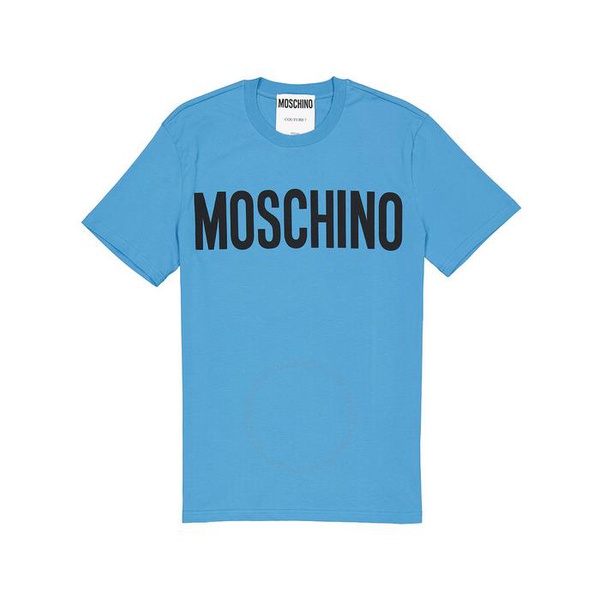  모스키노 Moschino Mens Blue Logo Print Cotton Jersey T-Shirt J0705-7040-1307