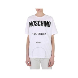 모스키노 Moschino White Cotton Logo Print T-Shirt A0712-5541-4001