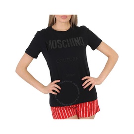 모스키노 Moschino Ladies Black Vinyl Logo T-Shirt A0713-5541-4555