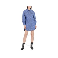 모스키노 Moschino Fantasy Print Blue All-Over Logo Long-Sleeve Denim Shirt Dress 0401-2723-1299