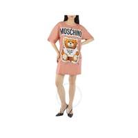 모스키노 Moschino Open Box - Ladies Pink Pin Teddy Logo Print Shirt Dress V044555651147