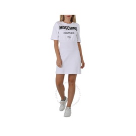 모스키노 Moschino Ladies Fantasy Print White Couture Logo T-Shirt Dress 0453-5528-4001