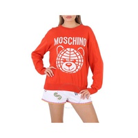 모스키노 Moschino Fantasy Print Red Teddy Logo Intarsia-Knit Cotton Sweater 0922-0502-2127