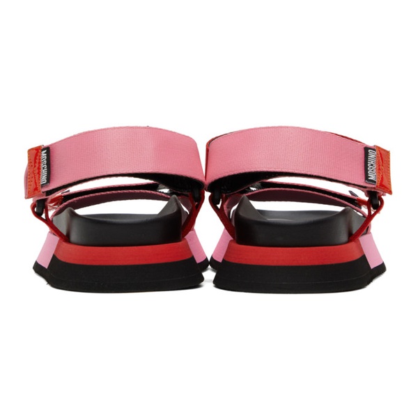  모스키노 Moschino Pink & Red Logo Tape Sandals 231720F124073