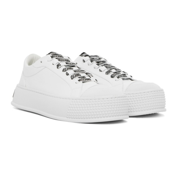  모스키노 Moschino White Faux-Leather Sneakers 232720M237016