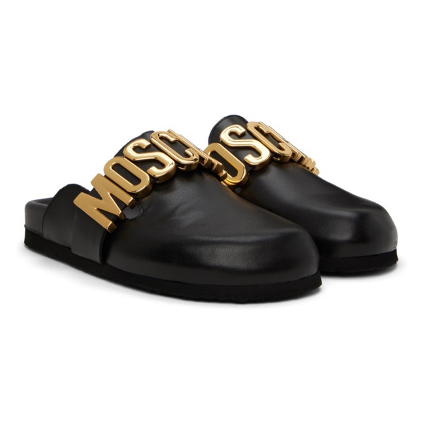  모스키노 Moschino Black Lettering Logo Slip-On Loafers 241720F121006