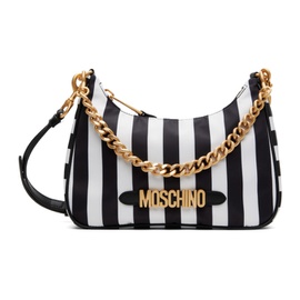 모스키노 Moschino Black & White Striped Logo Shoulder Bag 241720F048005