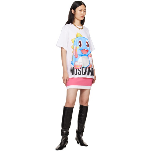 모스키노 Moschino White Puzzle Bobble T-Shirt 241720F110004