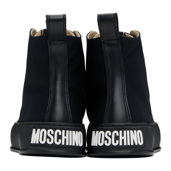  모스키노 Moschino Black Bumps & Stripes High-Top Sneakers 241720M236001