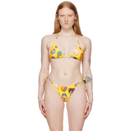 모스키노 Moschino Yellow Printed Bikini Top 241720F103007