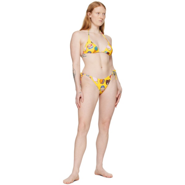  모스키노 Moschino Yellow Printed Bikini Bottom 241720F105007
