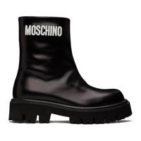 모스키노 Moschino Black Rubber Logo Ankle Boots 232720F113001
