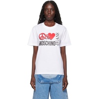 모스키노 Moschino Jeans White Peace & Love T-Shirt 241132F110000