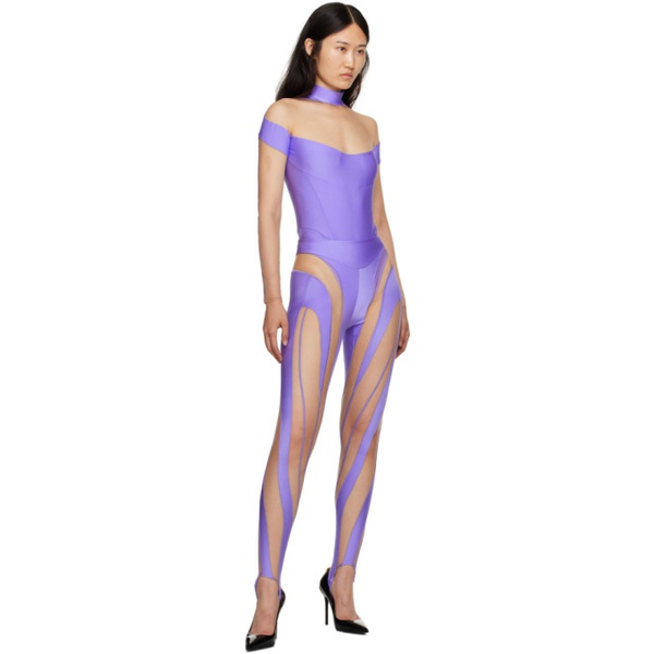  뮈글러 Mugler Purple & Beige Illusion Bodysuit 231345F358048