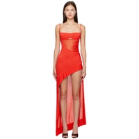 뮈글러 Mugler Red Asymmetric Midi Dress 232345F054011