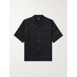 니들스 NEEDLES Camp-Collar Logo-Embroidered Striped Georgette Western Shirt 1647597328612322