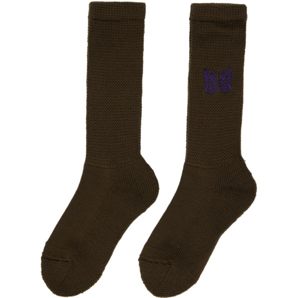  니들스 NEEDLES Brown Embroidered Socks 232821M220000