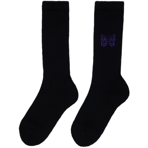  니들스 NEEDLES Black Embroidered Socks 232821M220001