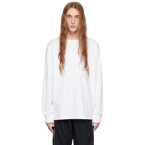 나이키 Nike White Embroidered Long Sleeve T-Shirt 241011M213023