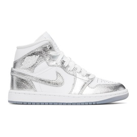 나이키 조던 Nike Jordan White & Silver Air Jordan 1 Mid SE Sneakers 242445F127004
