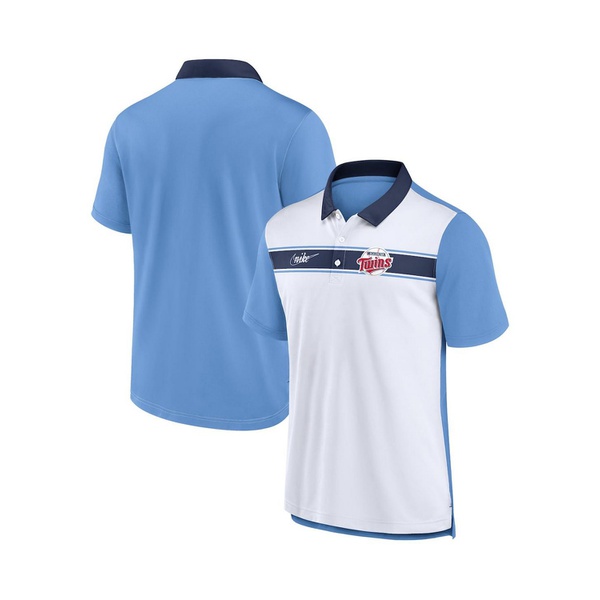 나이키 Nike Mens White Light Blue Minnesota Twins Rewind Stripe Polo Shirt 16219705