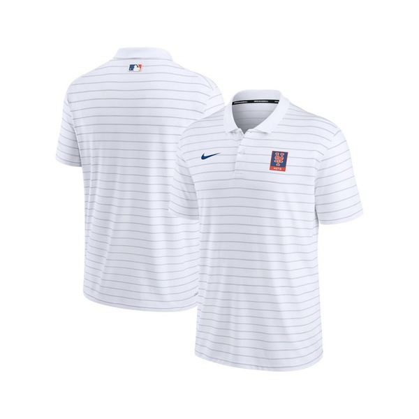 나이키 Nike Mens White New York Mets Authentic Collection Striped Performance Pique Polo Shirt 16101404