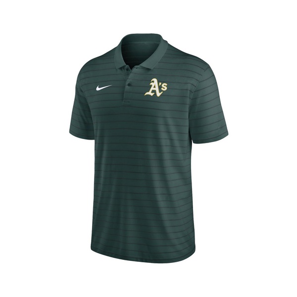 나이키 Nike Mens Green Oakland Athletics Authentic Collection Victory Striped Performance Polo Shirt 16428833