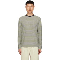 노아 Noah Black & Green Striped Long Sleeve T-Shirt 232876M213011