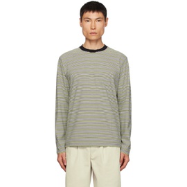 노아 Noah Black & Green Striped Long Sleeve T-Shirt 232876M213011