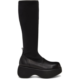 OPEN YY Black Sock Knee-High Boots 232731F115000