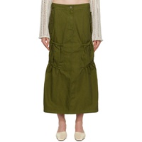 OPEN YY Green Gathered Denim Maxi Skirt 231731F092011