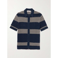 ORLEBAR BROWN Fabien Striped Crocheted Cotton and Linen-Blend Shirt 1647597313838407