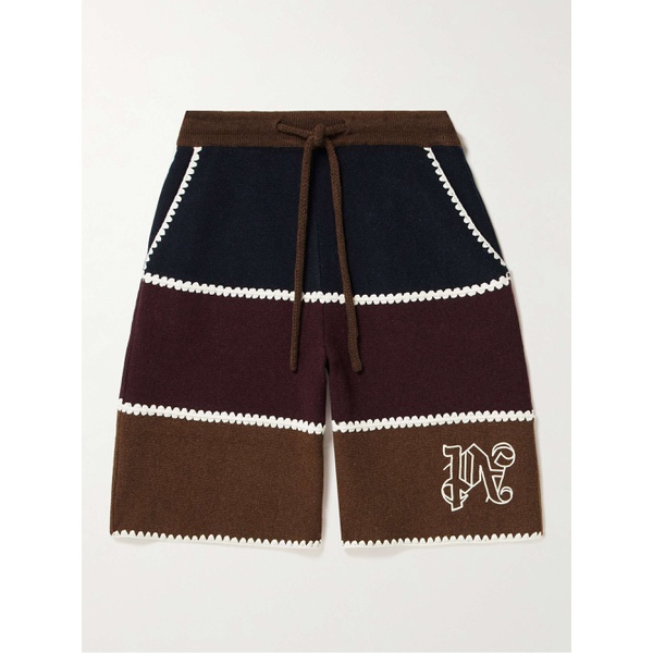  팜엔젤스 PALM ANGELS Wide-Leg Logo-Embrodered Crochet-Trimmed Wool-Blend Drawstring Shorts 1647597314800629