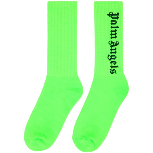  팜엔젤스 Palm Angels Green Gothic Logo Socks 241695M220008