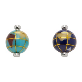 폴스미스 Paul Smith Silver & Blue Globe Cuff Links 241260M143014