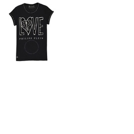 Philipp Plein Ladies Love Crystal Logo Cotton T-shirt S18CWTK0568PJY002N BK/MLT