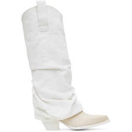 알썰틴 R13 White & 오프화이트 Off-White Mid Cowboy Denim Sleeve Boots 241021F115000